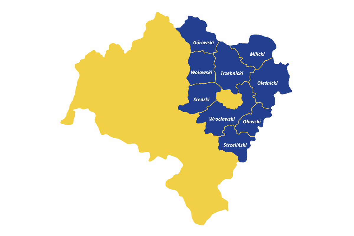 Mapa z zaznaczonymi okręgami